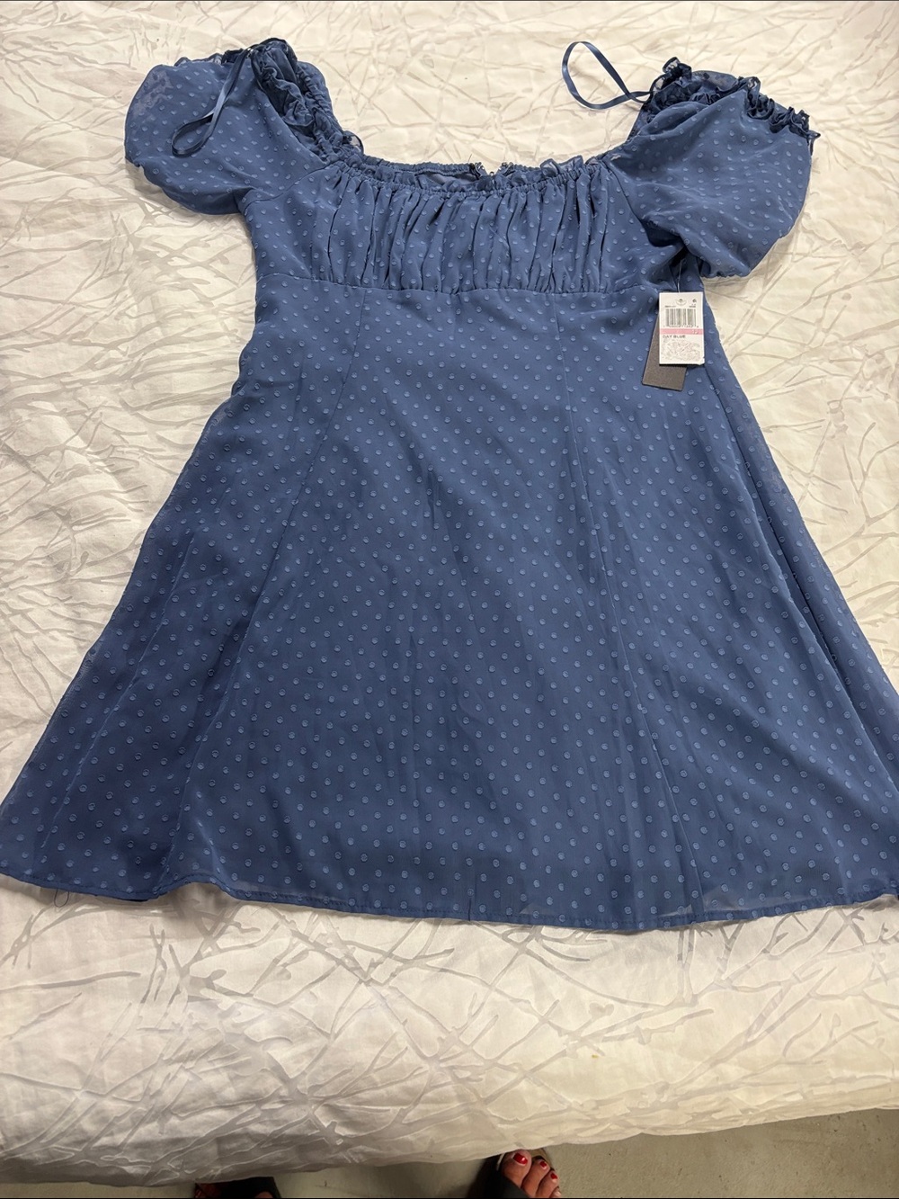 City Studio Blue Swiss-Dot Puff Sleeve Mini Dress NWT size 13